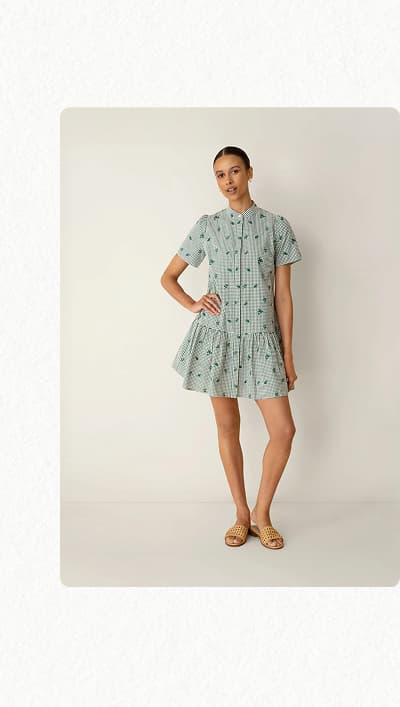 Molly Mini Dress in Green Gingham