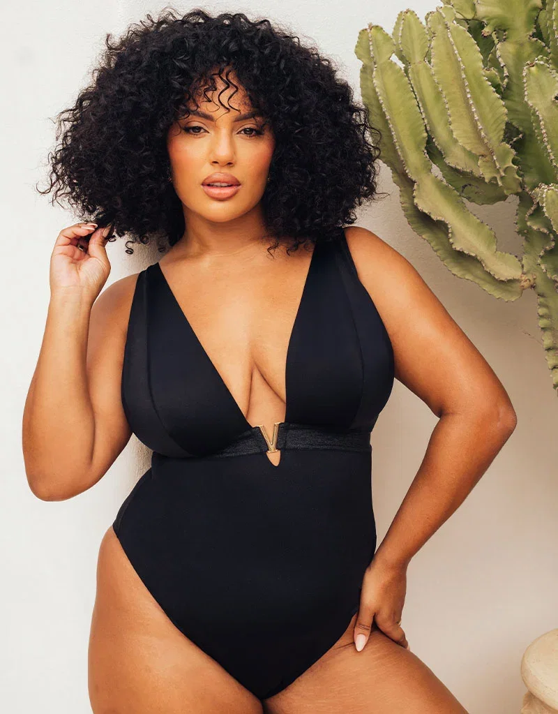 Curvy Kate Siren Seas Non-Wired Plunge Swimsuit Black