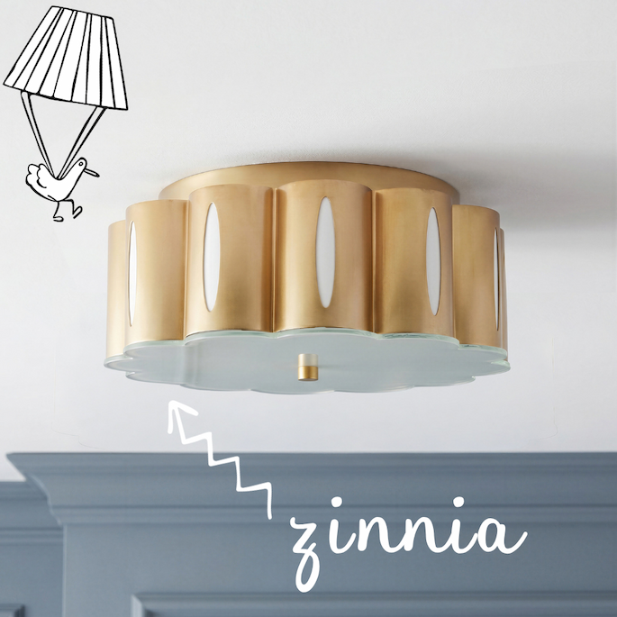 zinnia flush mount ceiling light in brass and glass