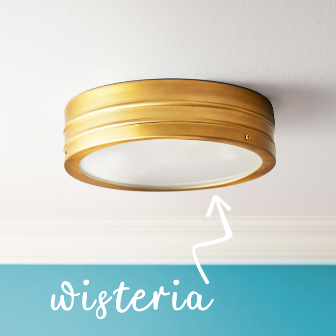 wisteria flush ceiling mount light in antiqued brass and frosted glass