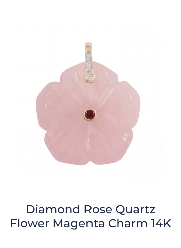 Diamond Rose Quartz Flower Magenta Charm 14K