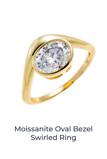 Moissanite Oval Bezel Swirled Ring