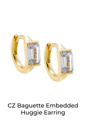 CZ Baguette Embedded Huggie Earring