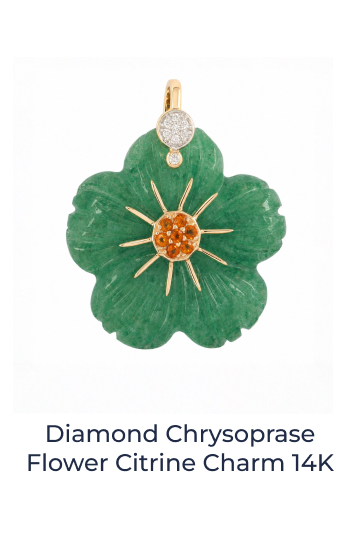 Diamond Chrysoprase Flower Citrine Charm 14K