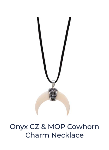 Onyx CZ & MOP Cowhorn Charm Necklace