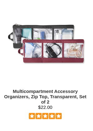 Multicompartment Accessory Organizers, Zip Top, Transparent, Set of 2