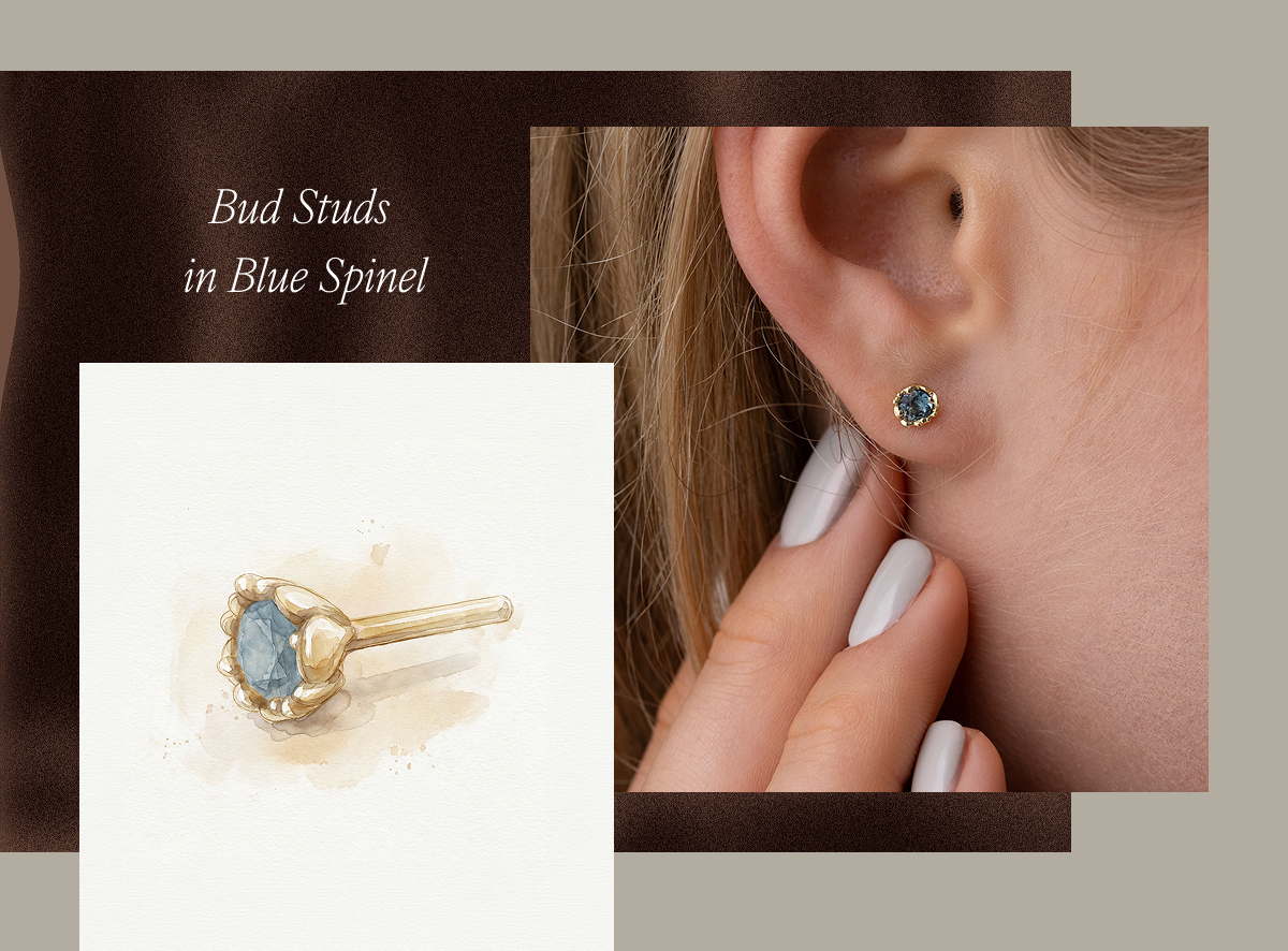 Bud Studs in Blue Spinel