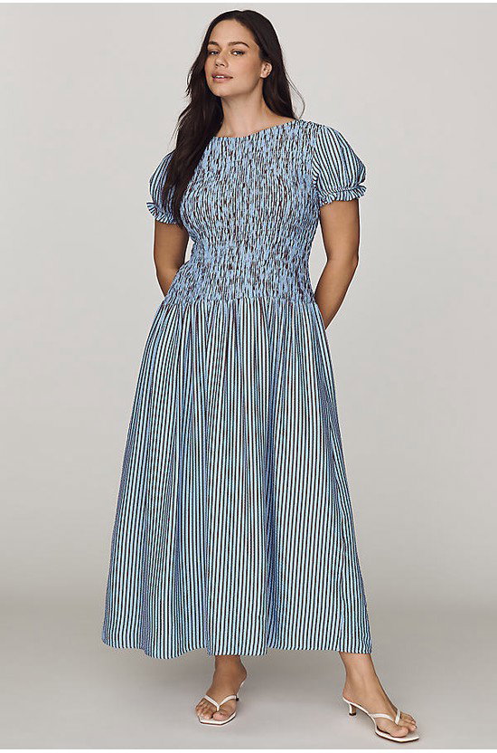 Maeve Margie Smocked Stripe Midi Dress