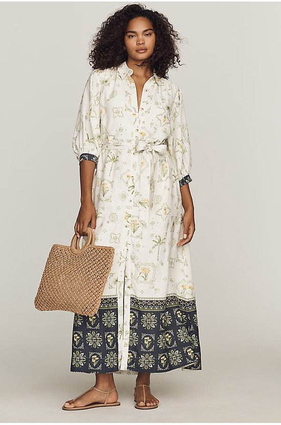 Maeve Mona Linen Blend Maxi Shirtdress