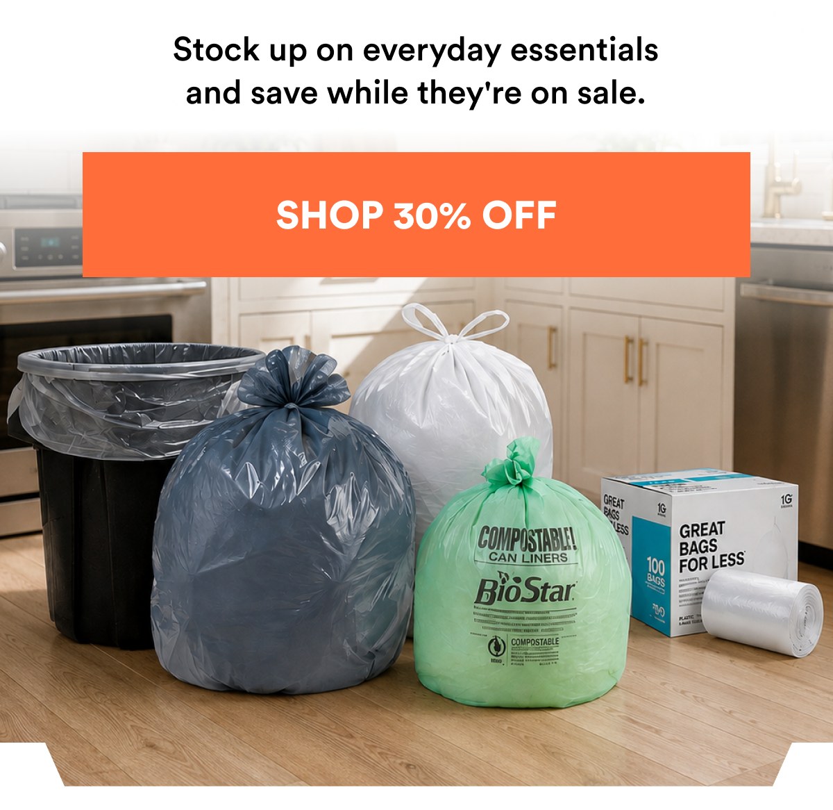 Stock up on everyday essentials and save while they're on sale. Shop 30% OFF