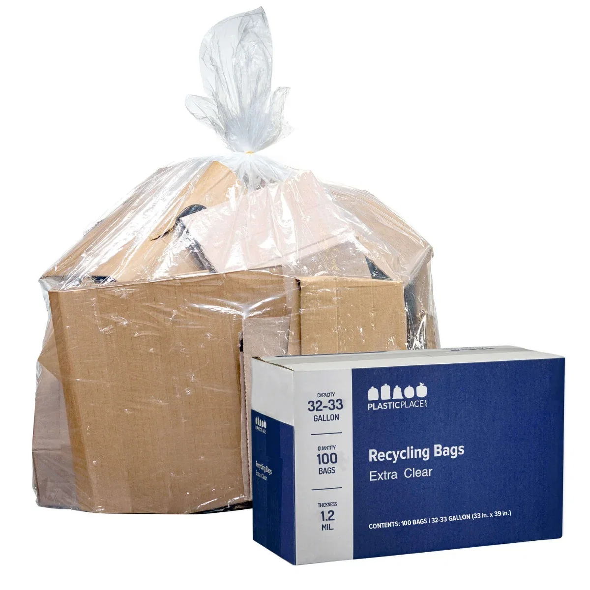 Image of 32-33 Gallon Extra Clear Recycling Bags - 1.2 Mil - 100/Case