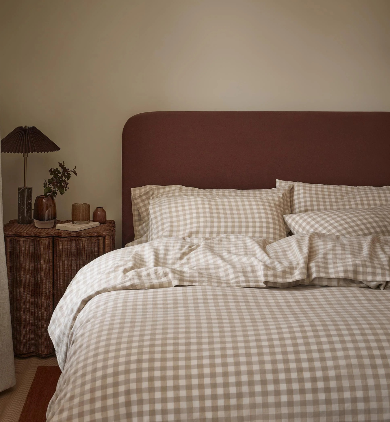 Oatmeal Pembroke Gingham Linen Blend Duvet Cover