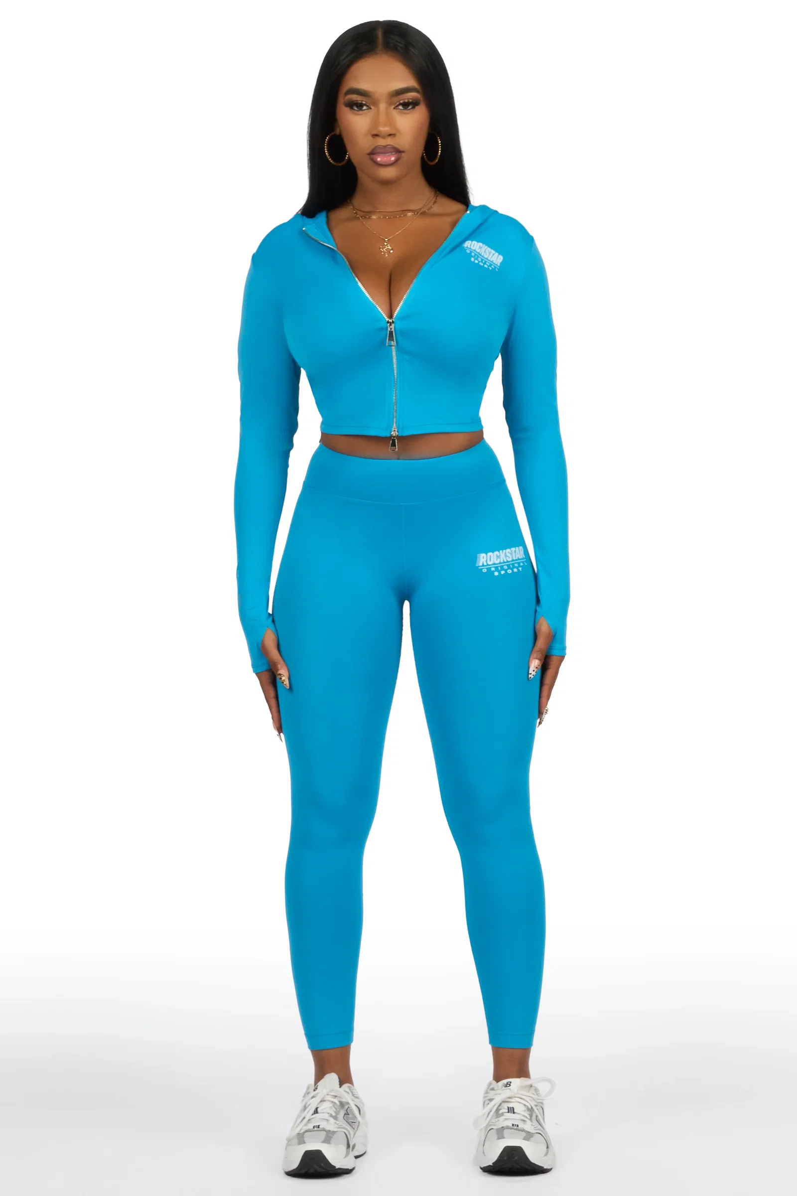 Image of Sabitha Blue Zip Up Hoodie Legging Active Set