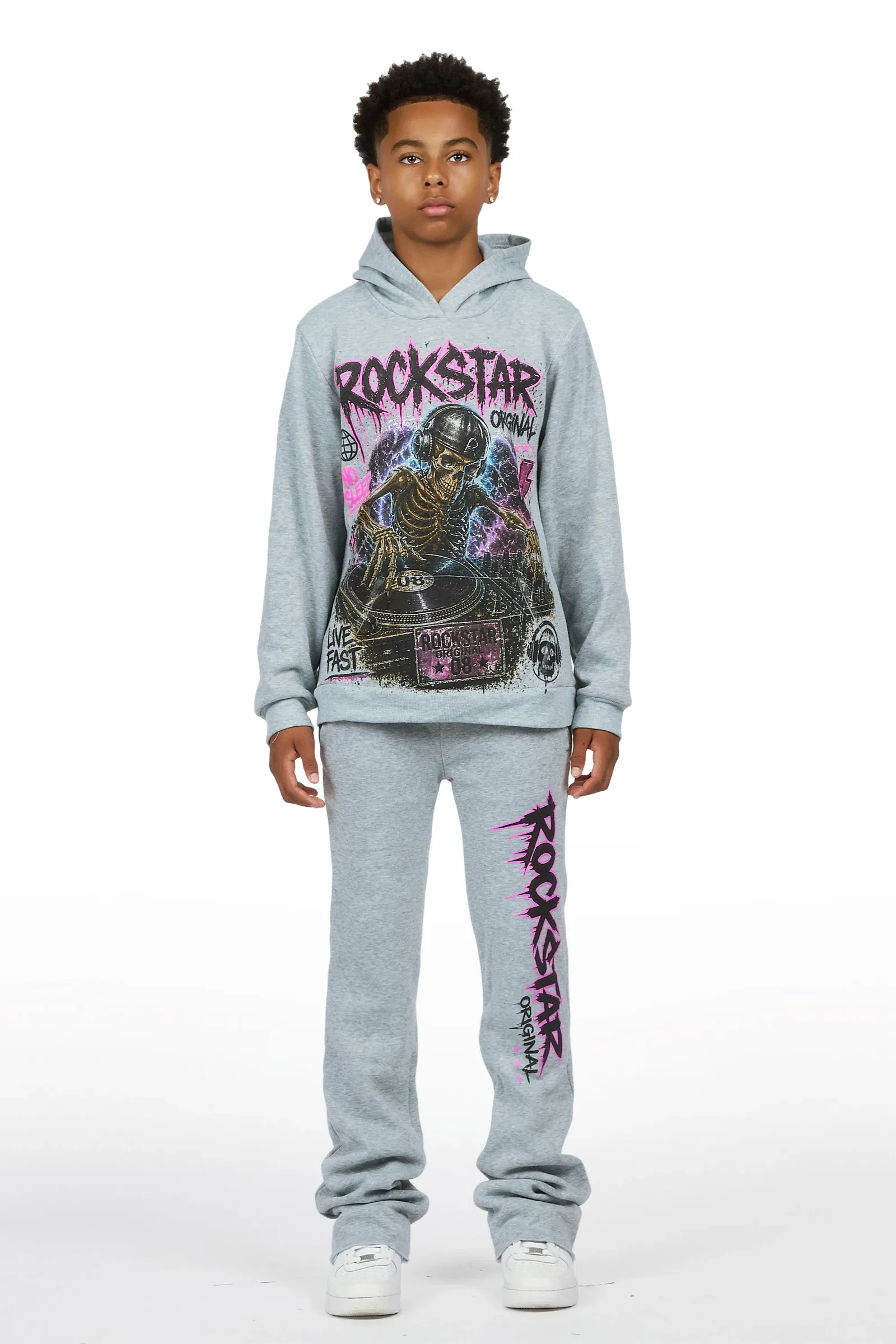 Image of Boys Lance Heather Grey Stacked Hoodie Track Set