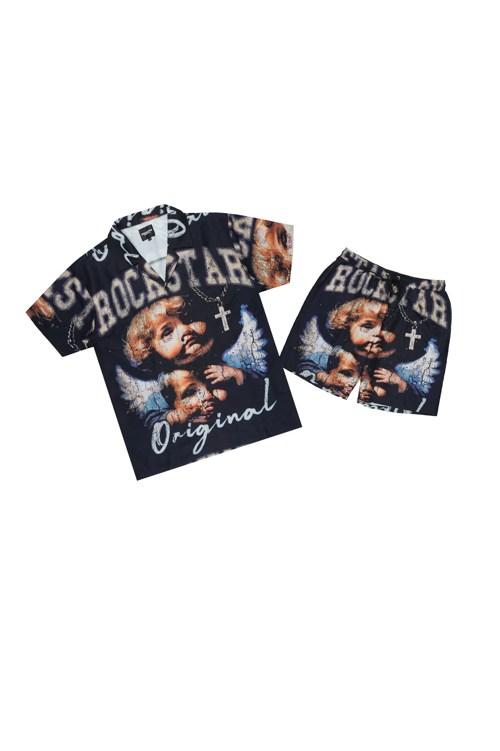 Image of Deiter Black Button Down T-Shirt/Short Set