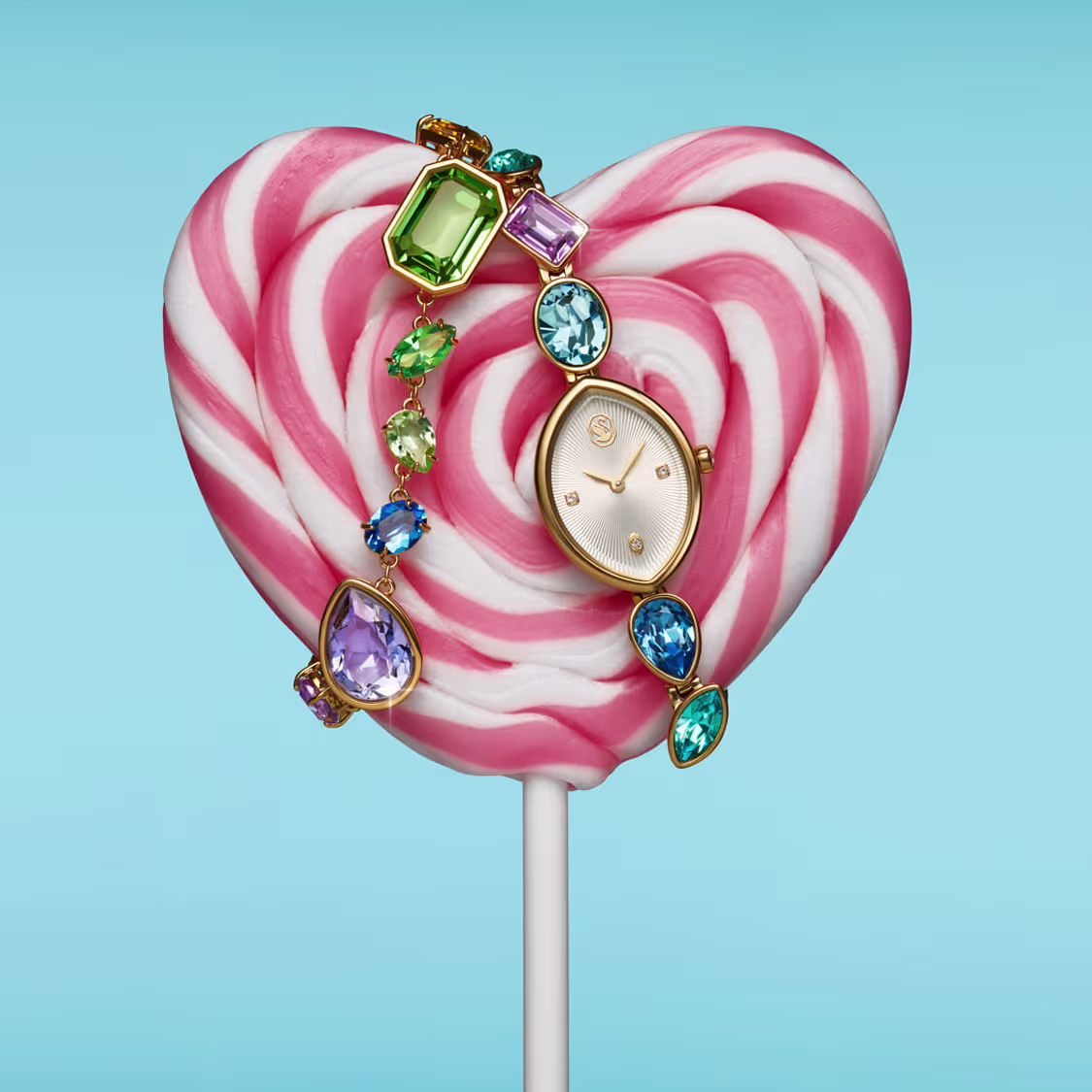 Gema Armband und Uhr auf einem herzförmigen Lollipop