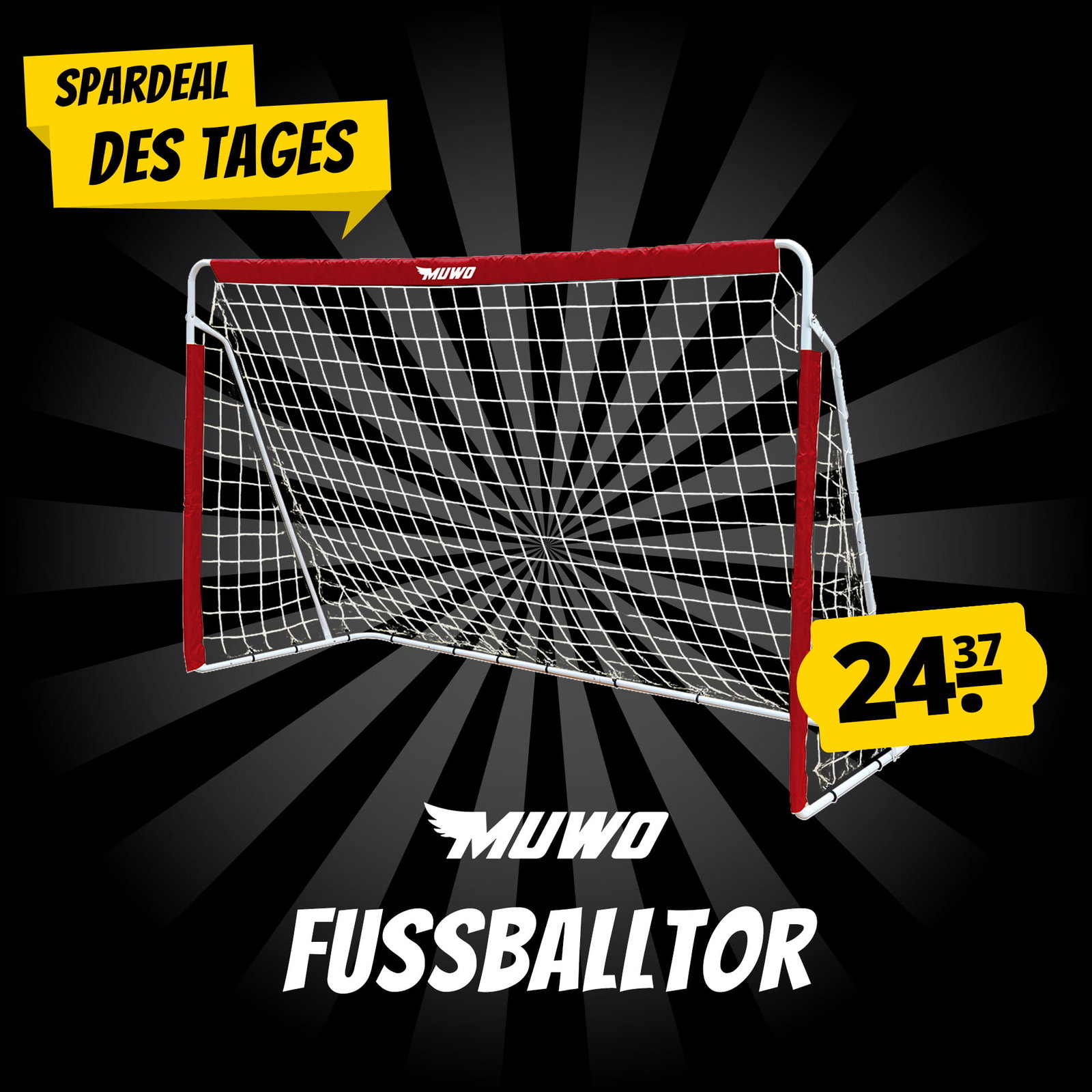 MUWO Fußballtor aus Stahl 240 x 150 cm rot/weiß