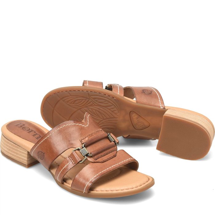 Marianna low heeled slide sandal in brown.