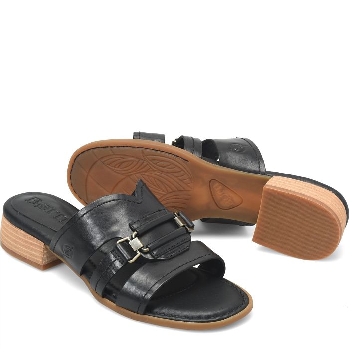 Marianna low heeled slide sandal in black. 