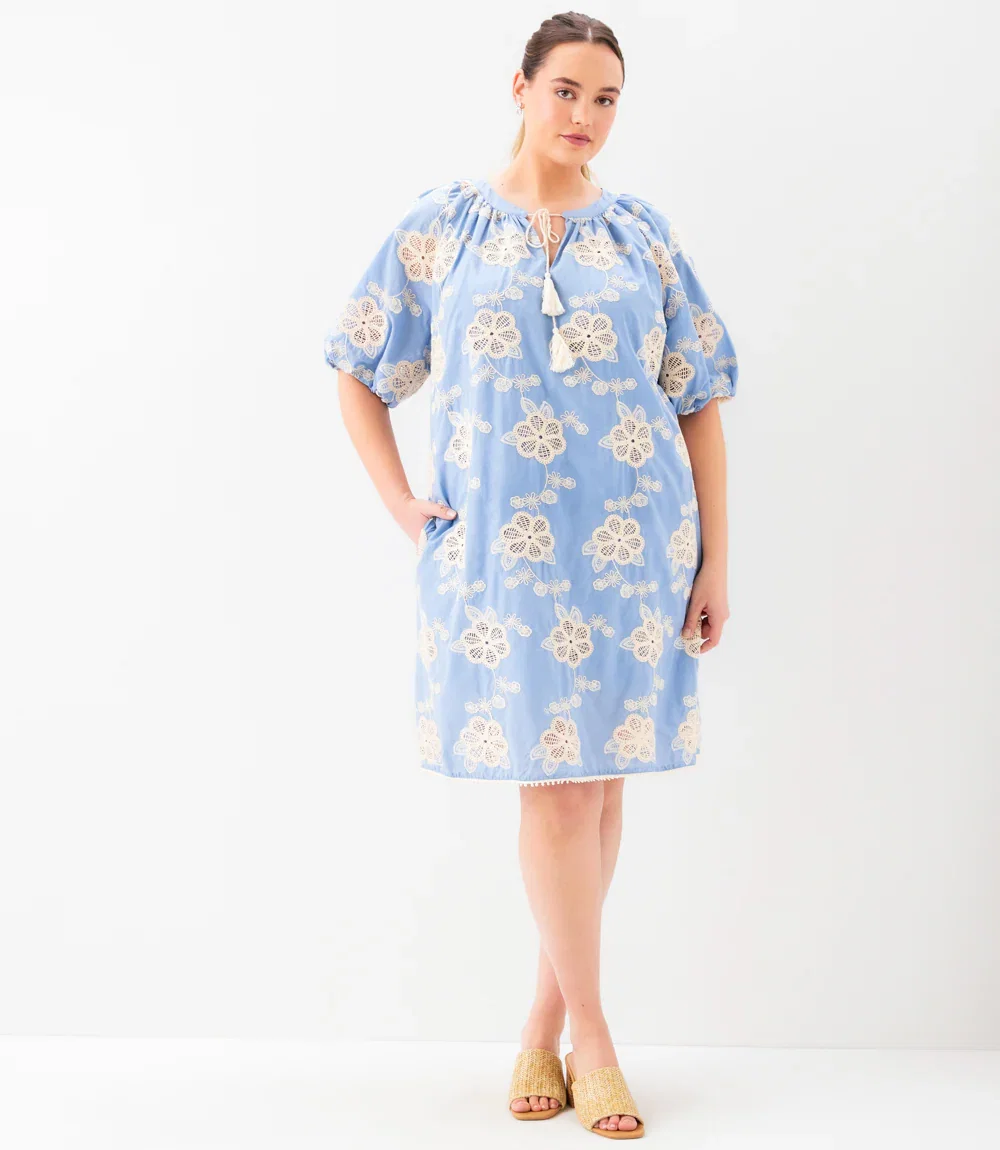 Image of Plus Size Puff Sleeve Tassel Dress