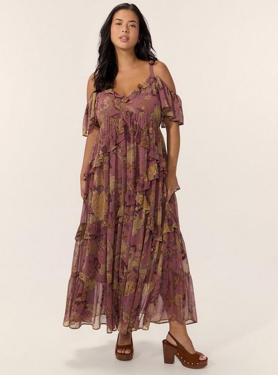 Festi Chiffon Ruffle Maxi Dress