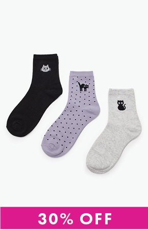 3 Pack Cotton Cat Socks in Multi
