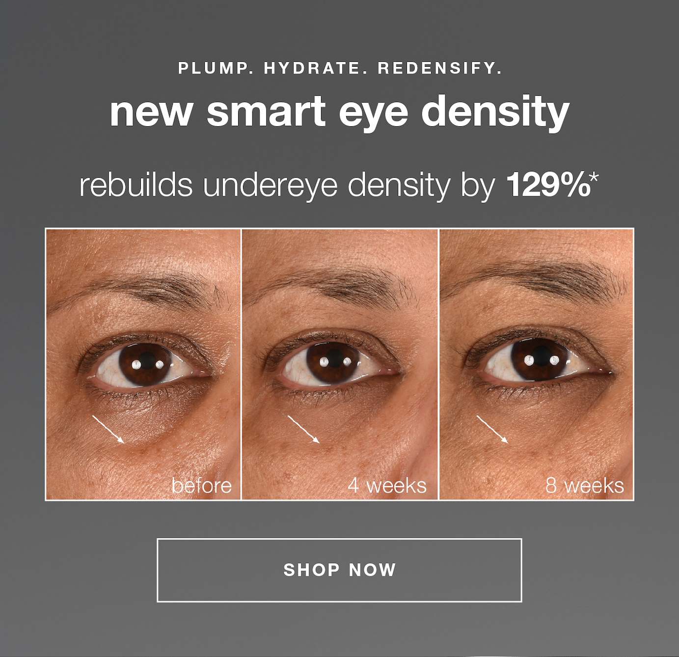plump. hydrate. redensify. new smart eye density​  rebuilds undereye density by 129%*​