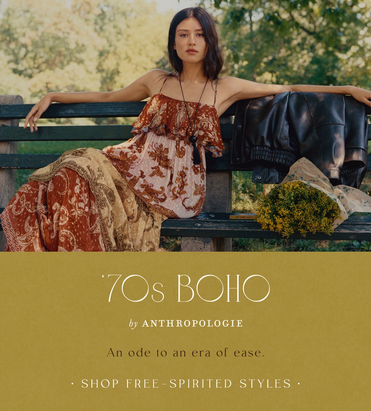 '70s boho by anthropologie, and ode to an era of ease. shop free-spirited styles