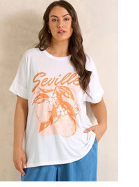 EVANS Curve Orange Print Modal Rich Graphic Tee