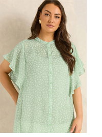 EVANS Curve Green Frill sleeve Blouse