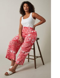 EVANS Curve Red & White Paisley Print Wide Leg Trousers
