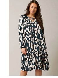 EVANS Curve Navy Blue Animal Print Tiered Mini Dress