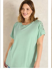 EVANS Curve Sage Green Crochet Shoulder Modal T-Shirt