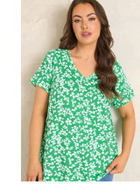 EVANS Curve Green Floral Pleat Front Top