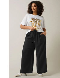EVANS Curve Black Elasticated Waist Wide Leg Trousers