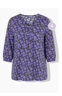 Shirt, sierplooi, oversized, V-hals, 3/4 mouwen