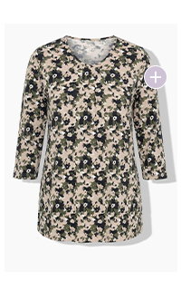 Shirt, bloemen, sierplooien, A-lijn, V-hals, 3/4 mouwen