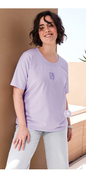 T-shirt, rugprint, oversized, ronde hals, korte mouw