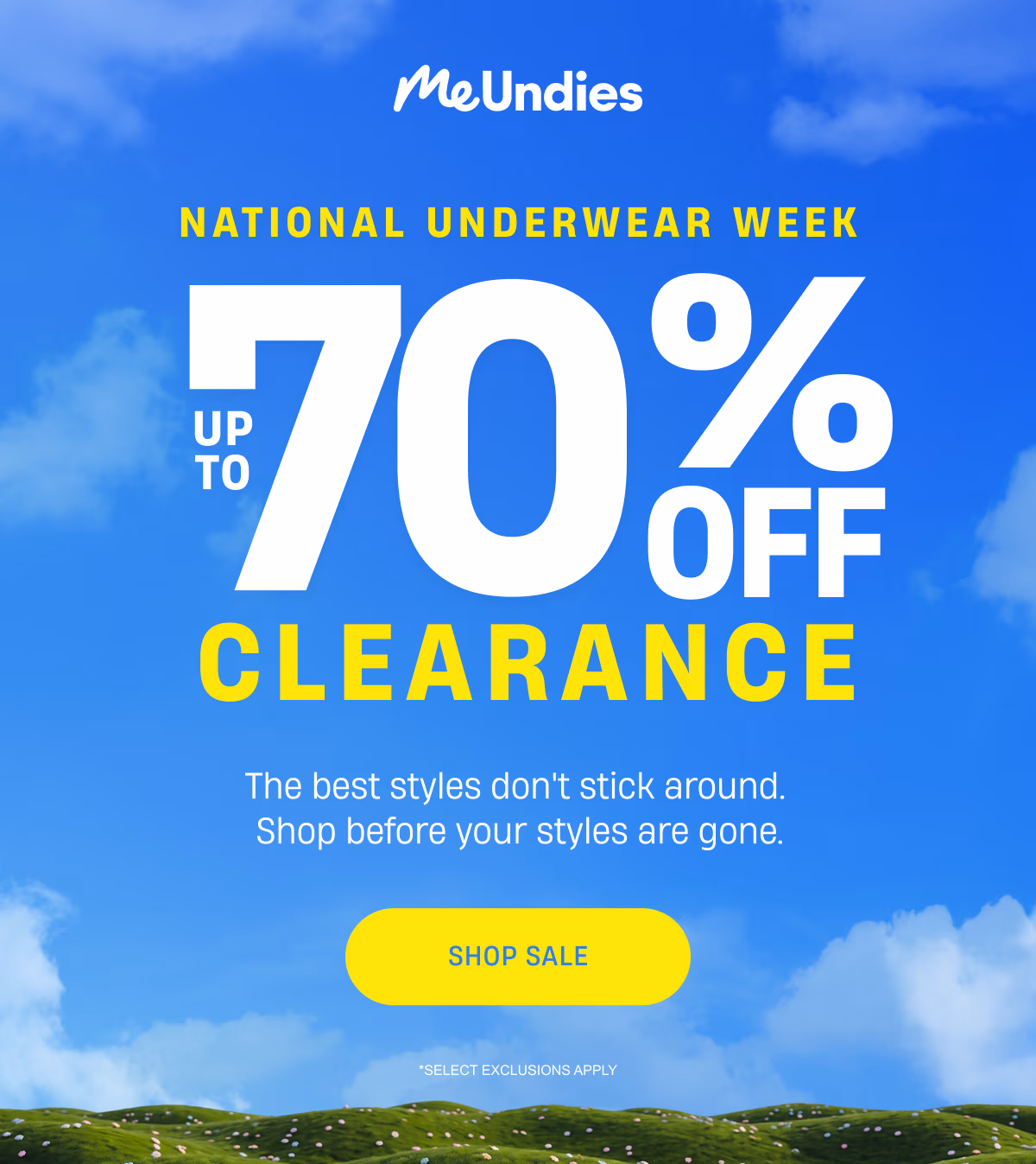 MeUndies | National Underwear Week | Up to 70% off clearance | Shop Sale
