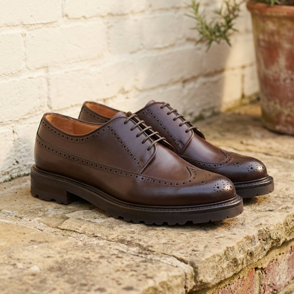 Herring Gairloch rubber-soled brogues in dark brown calf