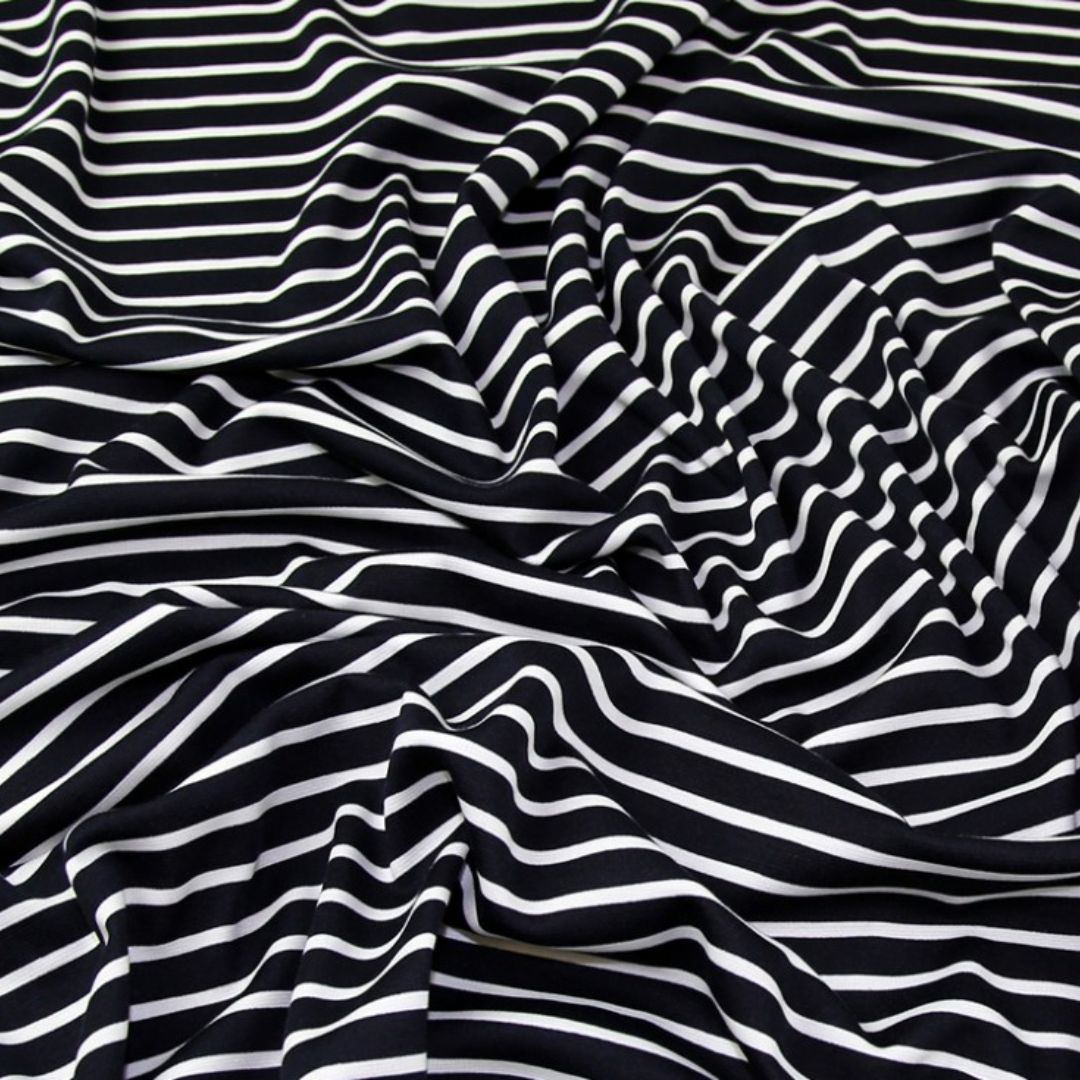 Deadstock Ponte Roma Double Stretch Knit Fabric Navy Blue & Ivory