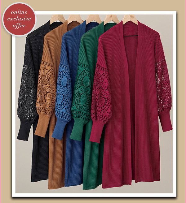 An image promoting 15% off all sweaters at NorthStyle featuring puff-sleeve cardigan available in 5 colorways