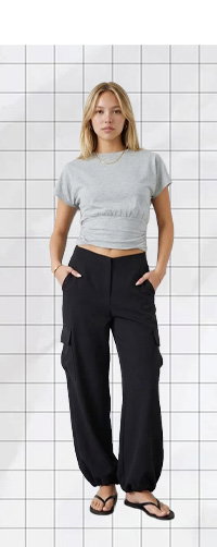 Black Cargo Pant Mid Rise
