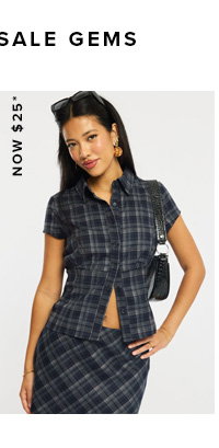 Blue Check Short Sleeve Fitted Check Shirt