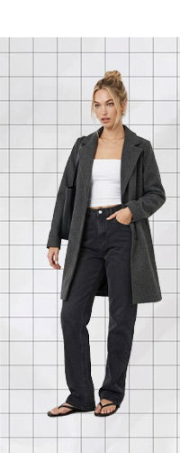 Grey Belted Coat Knee Length Long Sleeve