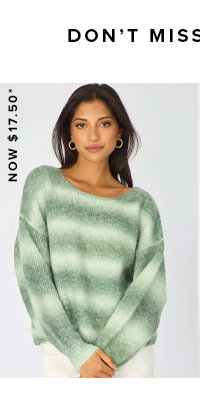 Green Abstract Ombre Stripe Knit Sweater Boat Neck