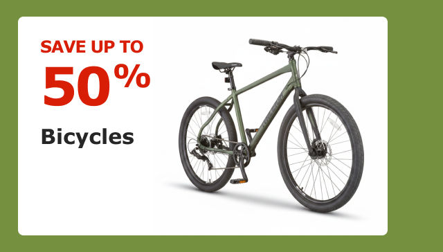 Save up to 50% on Bicycles.
