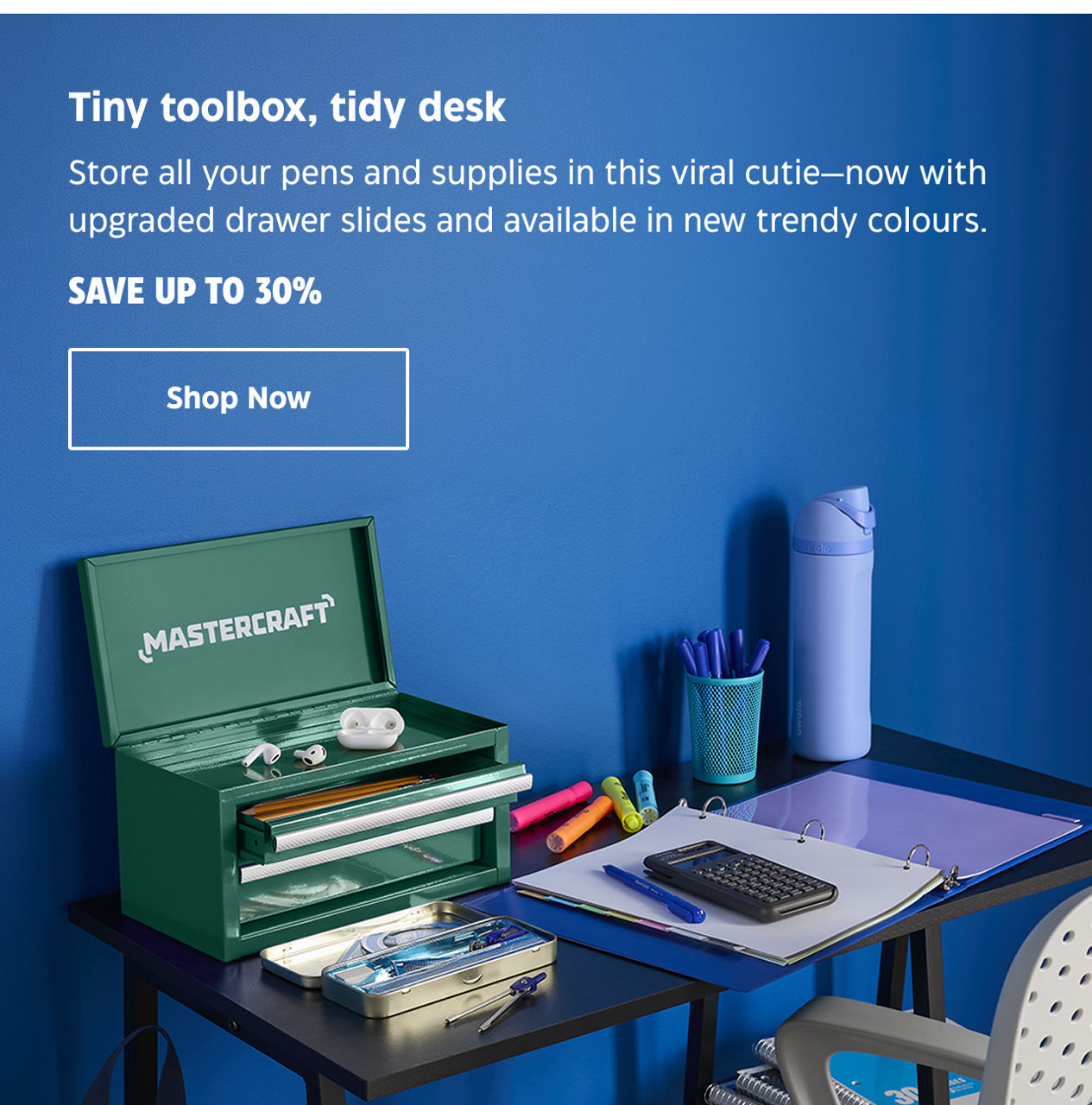 Tiny toolbox, tidy desk. Store pens and supplies in this viral cutie—now with upgraded drawer slides and available in new trendy colours. Save up to 30%. Shop Now.