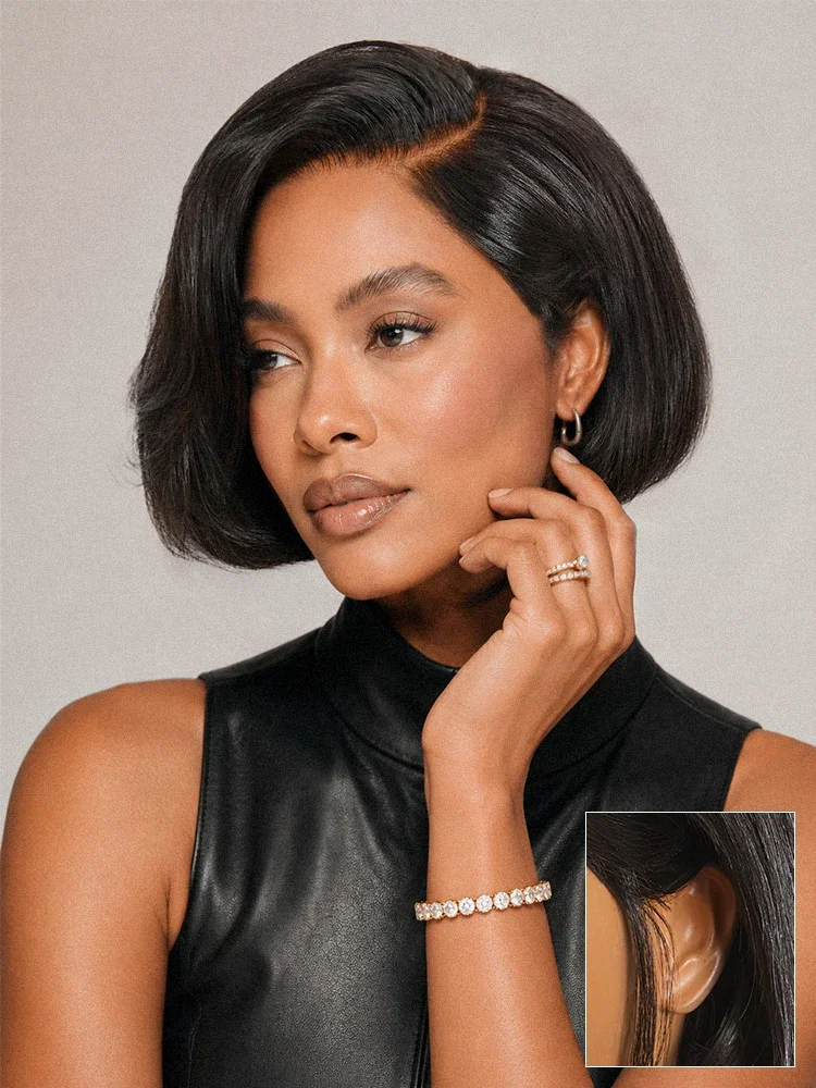 Image of 180% Density Sleek Short Bob Minimalist HD Lace Wig Pre-cut Lace All-Day Comfort Cap