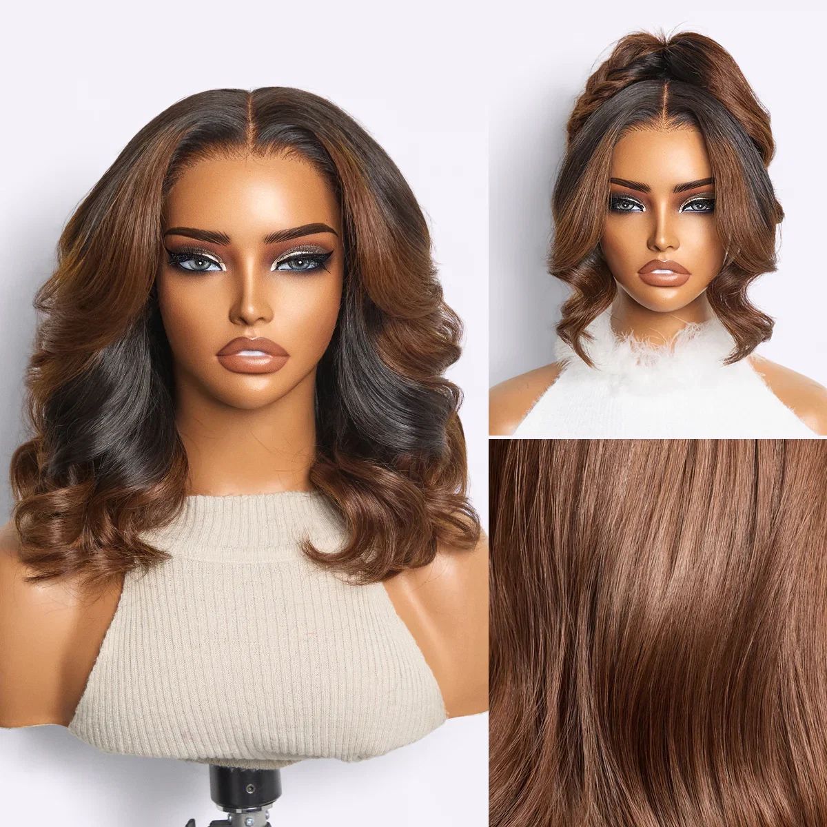 Image of Luvme All-Day Curl Hold™ Premier Grade Hair Ombre Brown Body Wave CuticleAlign™ PartingMax Glueless 7x6 HD Lace Wig Pre-Cut Lace